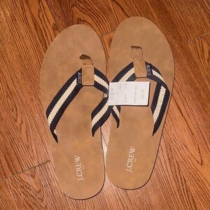 J. Crew Tan and Navy Flip Flops